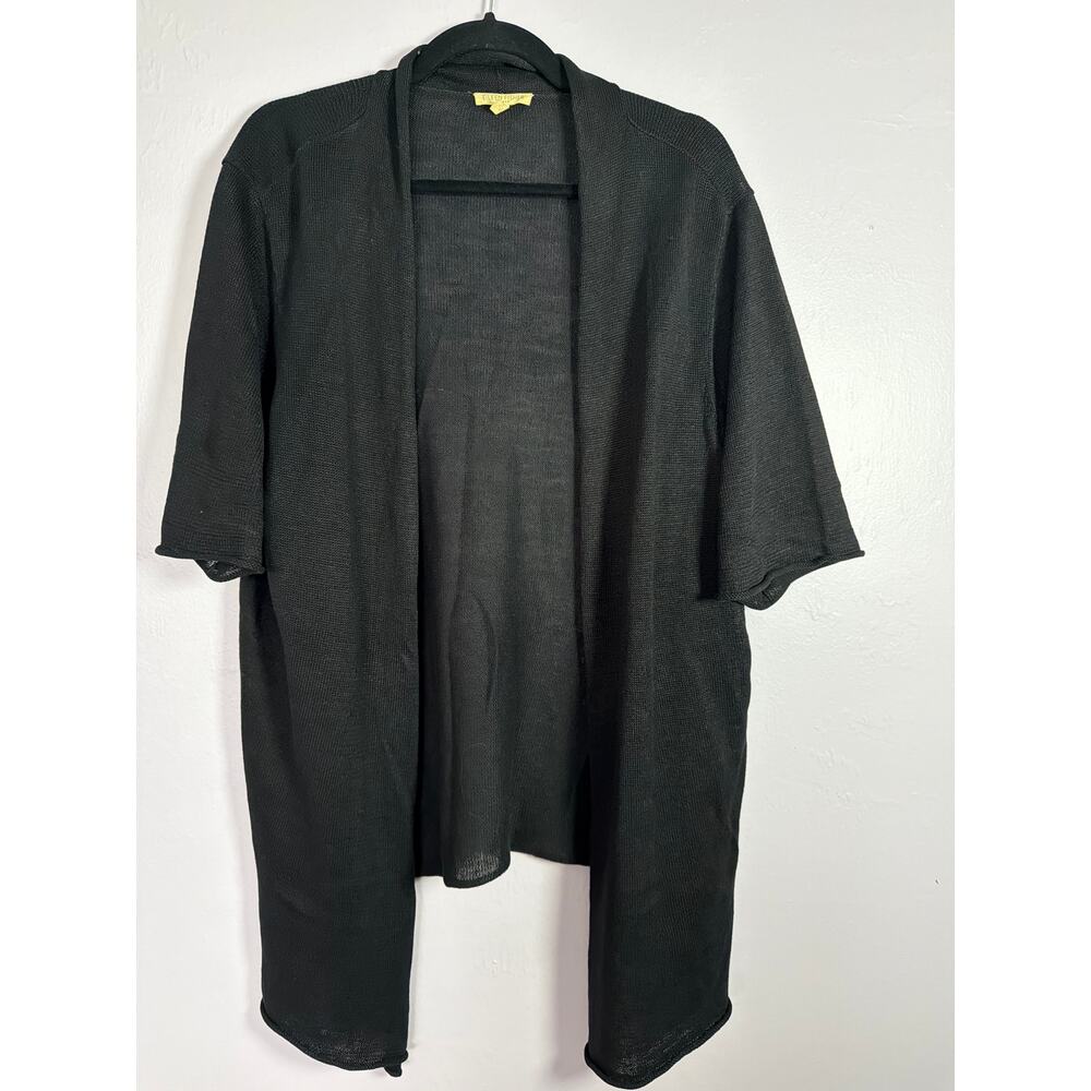 Eileen Fisher Cardigan Womens 1X Plus Black Open High Low 100% Linen Lagenlook